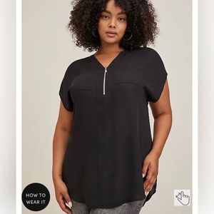 Black Georgette Zipper Tunic pockets